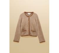 Joules Joules Super Soft Georgia Tan & Cream Herringbone Eyelash Knitted Cardigan