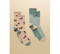 Joules Joules Women's Everyday Khaki & Cream Cotton Blend Socks 2 Pack (size 4-8)
