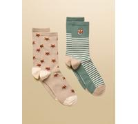 Joules Joules Women's Everyday Khaki/Stone Cotton Blend Socks 2 Pack (size 4-8)