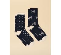 Joules Joules Women's Everyday Navy Dog Spot Cotton Blend Socks 2 Pack (size 4-8)