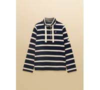 Joules Saunton Navy & Cream Striped Cotton Blend Sweatshirt with Buttoned Funnel Neck