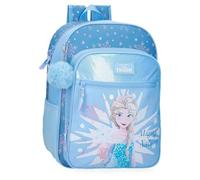Disney Joumma Bags La Reine des Neiges Sac à dos pour enfant, bleu, fabriqué en polyester, bretelles réglables pour un transport confortable, plusieurs compartiments, avec porte-clés pompon bleu,