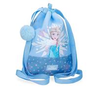Disney Joumma Bags La Reine des Neiges Sac à dos pour enfant, bleu, fabriqué en polyester, bretelles réglables pour un transport confortable, plusieurs compartiments, avec porte-clés pompon bleu,