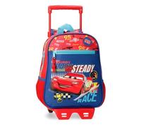 Joumma Disney Cars Lets Race Sac à dos scolaire, fabriqué en polyester, poches et compartiments, bretelles larges et réglables., rouge, Sac à dos 28 + chariot