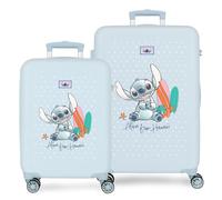 Joumma Disney Stitch from Hawaii Ensemble de valises Bleues 55/65 cm Rigide 6 kg Fermeture à Combinaison latérale ABS 6 kg 91L Bagage à Main