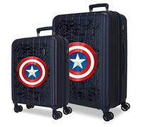 Joumma Marvel Captain America Jeu de valises Bleues 55/65 cm Rigide 6,8 kg Fermeture TSA intégrée ABS 6,8 kg 109 L Extensible Bagage à Main