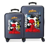 Joumma Marvel Graffity of Spiderman Jeu de valises Bleues 55/65 cm Rigide 6 kg Fermeture à Combinaison latérale ABS 6 kg 91L Bagage à Main