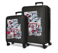 Joumma Marvel Spiderman Comic Jeu de valises Noires 55/65 cm Rigide 6,8 kg Fermeture TSA intégrée ABS 6,8 kg 109 L Extensible Bagage à Main