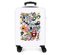 Joumma Movom Monsters - Valise Enfant, Valise Cabine Blanche et Bleue, Rigide en ABS avec Fermeture TSA, 4 Roues, Bagage à Main.