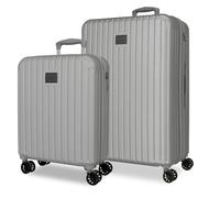Joumma MOVOM Timber Ensemble de valises en ABS Rigide avec Cadenas à Combinaison intégré 72 L 3,8 kg 4 Roues Doubles Extensible pour Bagage à Main Argenté 55/68 cm