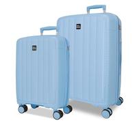 Joumma Roll Road Acadia Bleu Clair Set de Bagages 55/65 cm Rigide Polypropylène Cadenas à Combinaison Intégré 105L 6kg 4 Doubles Roues Extensible Bagage à Main