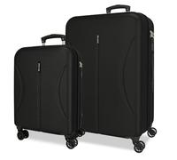 Joumma Roll Road Formentera Set de Valises Noir 55/65 cm Rigide ABS Cadenas à Combinaison Intégré 91L 6.05kg 4 Doubles Roues Bagage à Main