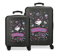 Joumma Sanrio Kuromi Rétro Pop Ensemble de valises Noires 55/65 cm Rigide 6 kg Fermeture à Combinaison latérale ABS 6 kg 91L Bagage à Main