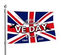 Jour de la victoire 80e Drapeau, 80 ans de victoire en Europe, VE DAY 80e Drapeau commémoratif - Outil de décoration en polyester pour diverses fêtes, célébrations, réunions