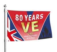 Jour de la victoire 80e drapeau décoratif, 2025 Jour de la victoire 80e Drapeau - VE DAY 80e Drapeau commémoratif - Outil de décoration en polyester pour diverses fêtes, célébrations, réunion