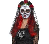 Jour De The Dead Senorita Masque + Voile Accessoire Déguisement Halloween Neuf