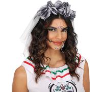 Jour des Morts Coiffe Voile Fleurs Grises Accessoire d'Halloween, couleur : Gris