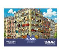 Jour du déménagement dans Un immeuble d'appartements à Madrid Puzzle en Bois Imperméable DIY Puzzles De 1000 Pièces pour Adultes Défi Et Casse-tête De Décoration pour La Maison