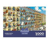Jour du déménagement dans Un immeuble d'appartements à Madrid Puzzle en Bois Imperméable Puzzles De 1000 Pièces pour Adultes Coloré De Décoration pour La Maison