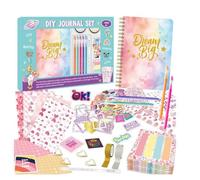 Journal à faire soi-même pour enfants avec éléments dorés, kit de scrapbooking bleu comprenant un carnet, des autocollants, des feuilles de mémo, des papiers décoratifs, des stylos et des accessoires