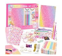 Journal à faire soi-même pour enfants avec éléments dorés, kit de scrapbooking bleu comprenant un carnet, des autocollants, des feuilles de mémo, des papiers décoratifs, des stylos et des accessoires