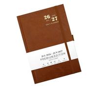 Journal académique 2026-2027 en cuir avec emplacements pour stylos et bande élastique, calendrier annuel de 384 pages