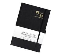 Journal académique 2026-2027 en cuir synthétique avec emplacements pour stylos et bande élastique, 384 pages