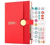 Journal académique 2026, format A5, une page par jour, de janvier 2026 à décembre 2026, agenda journalier 12 mois, couverture rigide avec stylo (rouge)