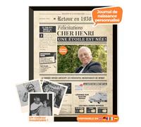 Journal d’anniversaire 1950 - affiche personnalisée avec photo, nom et message - cadeau original 75 ans homme femme - style vintage avec cadre en option - affiche rétro souvenir inoubliable