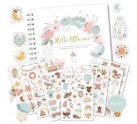 Journal de croissance personnel, cadeau de naissance, journal doux pour bébé avec kit d'autocollants, boîte à souvenirs pour nouveau-né, album pour bébé Ma première année (couronne)