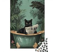 Journal de Lecture de Chat Noir Puzzle 1000 Pièces Adultes intéressant Puzzles 1000 Pièce Durable Jeux De Puzzle Cadeau 52x38cm/1000pcs