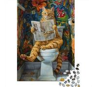 Journal de Lecture de Chat Puzzle 1000 Pièces pour Collectionneurs, Carton Recyclé Premium, Décoration Intérieure, Art Mural, Cadeau Pâques, Jeu Éducatif 52x38cm/1000pcs