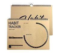 Journal de suivi des habitudes - Suivez les progrès et atteignez les objectifs avec reliure à spirales, grand calendrier hebdomadaire mensuel en kraft et bloc-notes - 12 + 1 mois non daté, 21,6 x 30