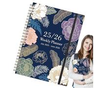 Journal d'écriture - Cahier d'école, papier épais, juillet 2025 à juin 2026, reliure à , avec motif floral pour journal, croquis et notes