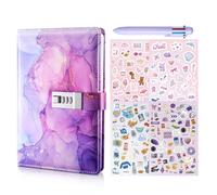 Journal intime avec cadenas, Secret Diary avec serrure à combinaison pour filles de 8, 9, 10, 11, 12, 13,avec stylo multicolore 6 en 1 et 4 autocollants,cadeau d'anniversaire pour filles
