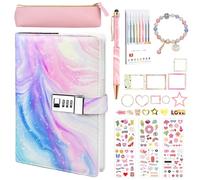 Journal intime avec serrure pour filles, format A5 en cuir synthétique avec verrouillage, 360 pages, carnet de notes verrouillable avec mot de passe avec stylo, autocollants, trousse à crayons
