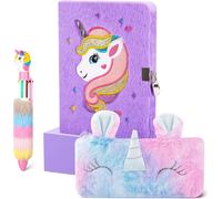 Journal Intime Fille Avec Cadenas,Carnet Secret Pour Fille En Peluche Comprenant Une Cahier A5 Et Une Licorne Trousse À Crayons,Cadeau Licorne Pour Fille 4-12 Ans,Violet
