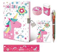 Journal Intime Fille Secret, Ensemble de Papeterie Enfant Comprend Licorne Carnet Secret Fille avec Cadenas Bloc-notes Gomme Taille-crayon Règle & 6 Couleur Stylo Cahier Secret Cadeau Fille 6-10 Ans