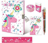 Journal Intime Fille Secret,Ensemble De Papeterie Enfant Comprend Licorne Carnet Secret Fille Avec Cadenas Bloc-Notes Gomme Taille-Crayon Règle & 6 Couleur Stylo Cahier Secret Cadeau Fille 6-10 Ans
