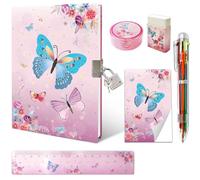 Journal Intime Fille Secret, Ensemble de Papeterie Enfant Comprend Papillon Carnet Secret Fille avec Cadenas Bloc-notes Gomme Taille-crayon Règle & 6 Couleur Stylo Cahier Secret Cadeau Fille 6-10 Ans