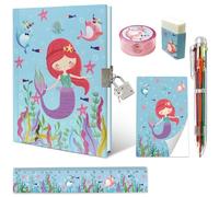 Journal Intime Fille Secret, Ensemble de Papeterie Enfant Comprend Sirène Carnet Secret Fille avec Cadenas Bloc-notes Gomme Taille-crayon Règle & 6 Couleur Stylo Cahier Secret Cadeau Fille 6-10 Ans