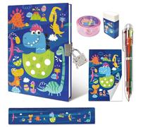 Journal Intime Garçon Secret, Ensemble de Papeterie Enfant Comprend Dinosaure Carnet Secret Garçon avec Cadenas Bloc-note Gomme Taille-crayon Règle 6 Couleur Stylo Cahier Secret Cadeau Enfant 6-10 Ans