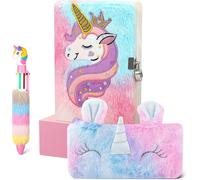 Journal Intime Licorne Fille Avec Cadenas,Carnet Secret Pour Fille En Peluche Comprenant Une Cahier A5 Et Une Licorne Trousse À Crayons,Cadeau Licorne Pour Fille 4-12 Ans,Multicolore
