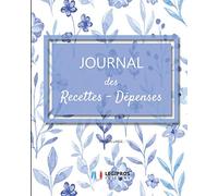 Journal Recettes - Dépenses: v5-5 Registre auto entrepreneur, livre de compte auto entrepreneur, chronologique | Conforme aux obligations comptables | ... | fond blanc aquarelle bleu fleurs bleues