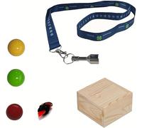Journdream Ensemble de ramassage de boules de pétanque magnétique avec 3 cochonnets en bois, mesure et boîte en bois, bleu, ramassage magnétique avec corde, amitié de pétanque