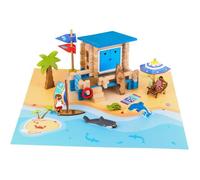 Journée à la Plage 120 Pièces - JEUJURA - Jeu de Construction en Bois Naturel, Tapis et Accessoires Inclus, 32x27x11 cm