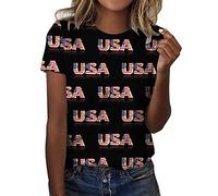 Journée de l'Independence pour Femmes Imprimer Chemises d'été Quotidiennes pour Femmes Col Rond Débardeurs 4 Juillet Imprimé Blouse Manches Courtes Chemises d'entraînement T-shirts décontractés Amples