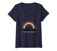 Journée de l'unité : Nous appartenons Tous, Arc-en-Ciel, diversité et Inclusion T-Shirt avec Col en V, Femme, Bleu Marine, XL