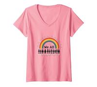 Journée de l'unité : Nous appartenons Tous, Arc-en-Ciel, diversité et Inclusion T-Shirt avec Col en V, Femme, Rose, L