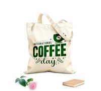 Journée internationale du café : lettrage et citation pour une joyeuse Journée internationale du café Sacs en toile à motifs personnalisables tissu épais de 340g/m² S'accorde avec les vêtements